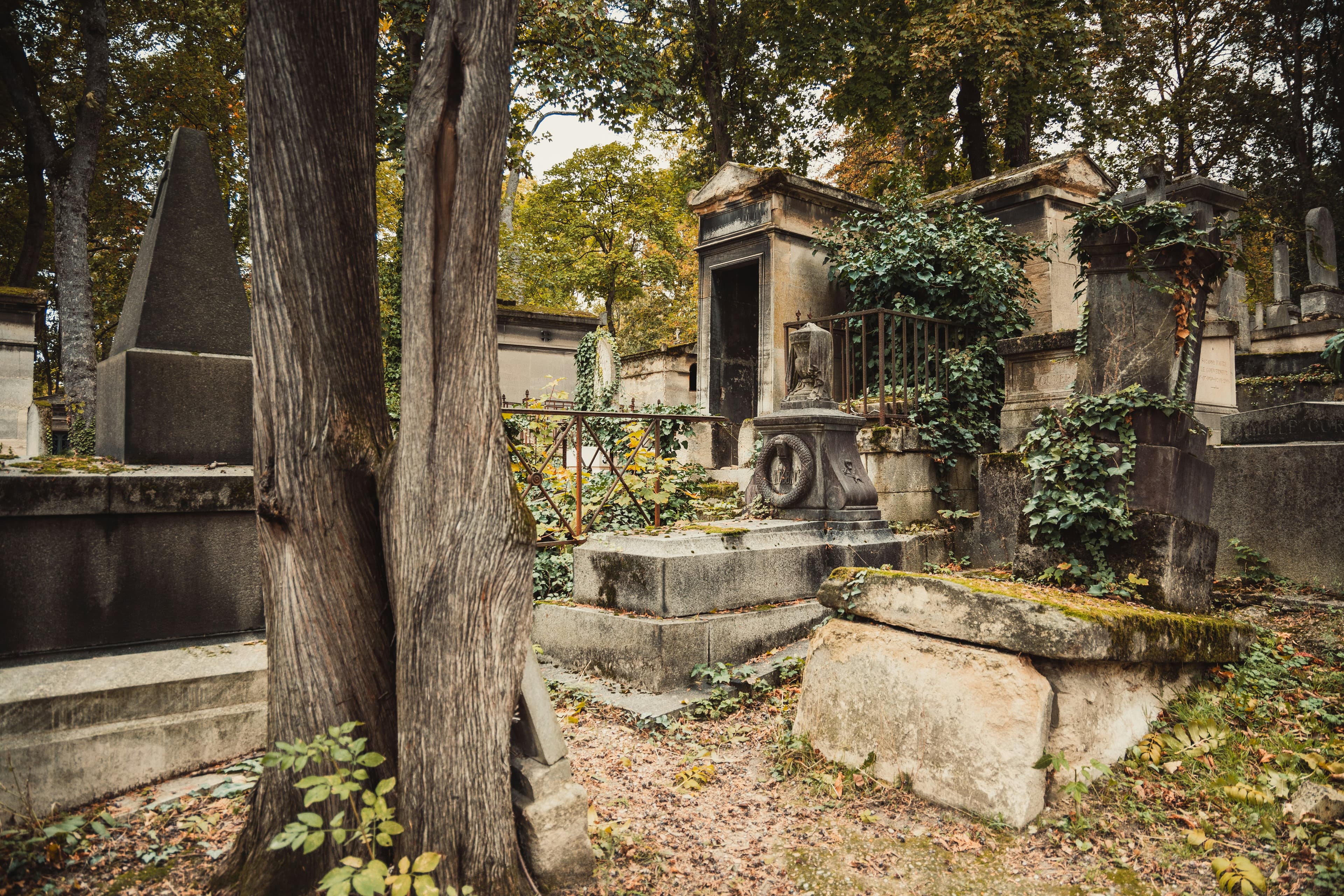 Monroe Street Cemetery in Cleveland Ohio — rows of aged gravestones under overcast sky